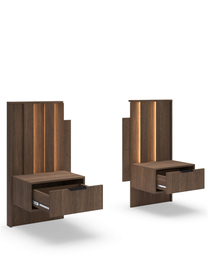 Szafki nocne Amaro 1S, szuflada, oświetlenie LED, Dąb dunin, Laski Meble