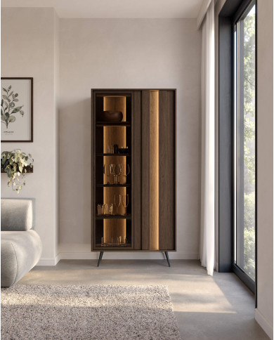 Szafki nocne Amaro 1S, szuflada, oświetlenie LED, Dąb dunin, Laski Meble