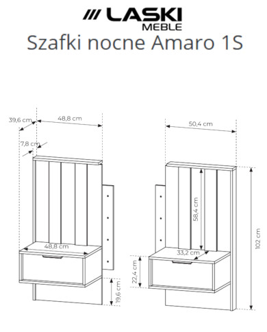 Szafki nocne Amaro 1S, szuflada, oświetlenie LED, Dąb dunin, Laski Meble