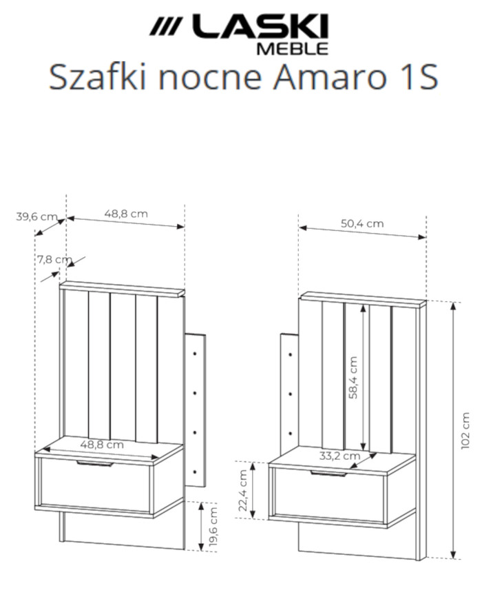 Szafki nocne Amaro 1S, szuflada, oświetlenie LED, Dąb dunin, Laski Meble