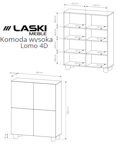 Komoda wysoka Lomo 4D, czterodrzwiowa, Dąb vicenza, Laski Meble