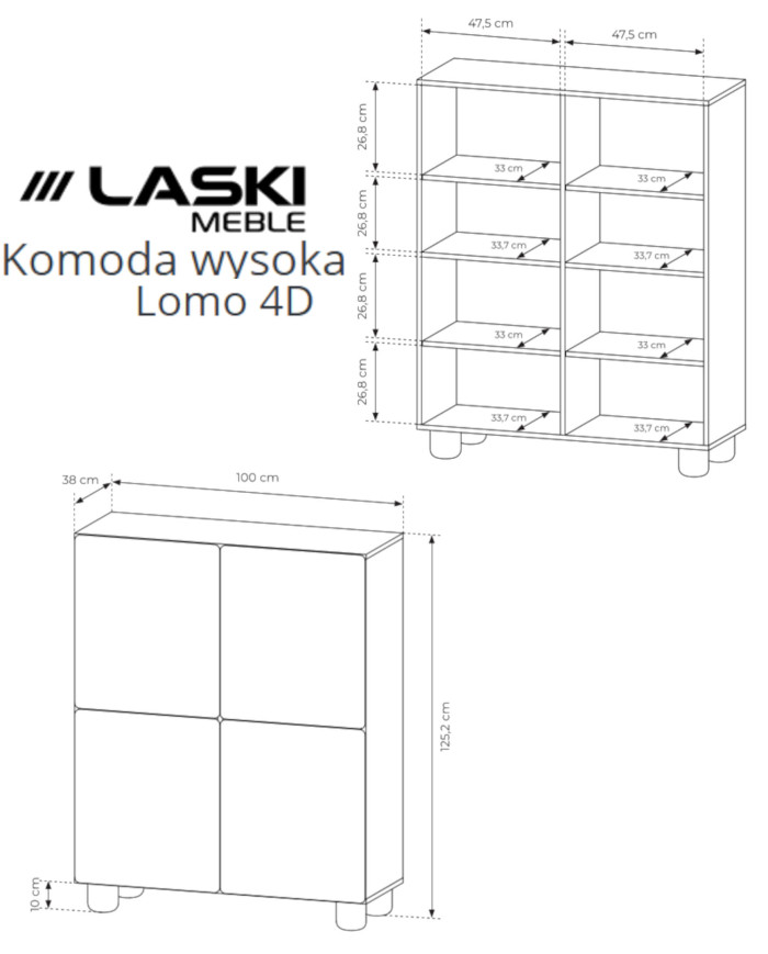 Komoda wysoka Lomo 4D, czterodrzwiowa, Dąb vicenza, Laski Meble