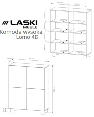 Komoda wysoka Lomo 4D, czterodrzwiowa, Dąb vicenza, Laski Meble