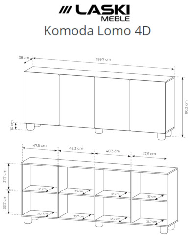 Komoda Lomo 4D, czterodrzwiowa, Dąb vicenza, Laski Meble