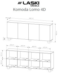 Komoda Lomo 4D, czterodrzwiowa, Dąb vicenza, Laski Meble