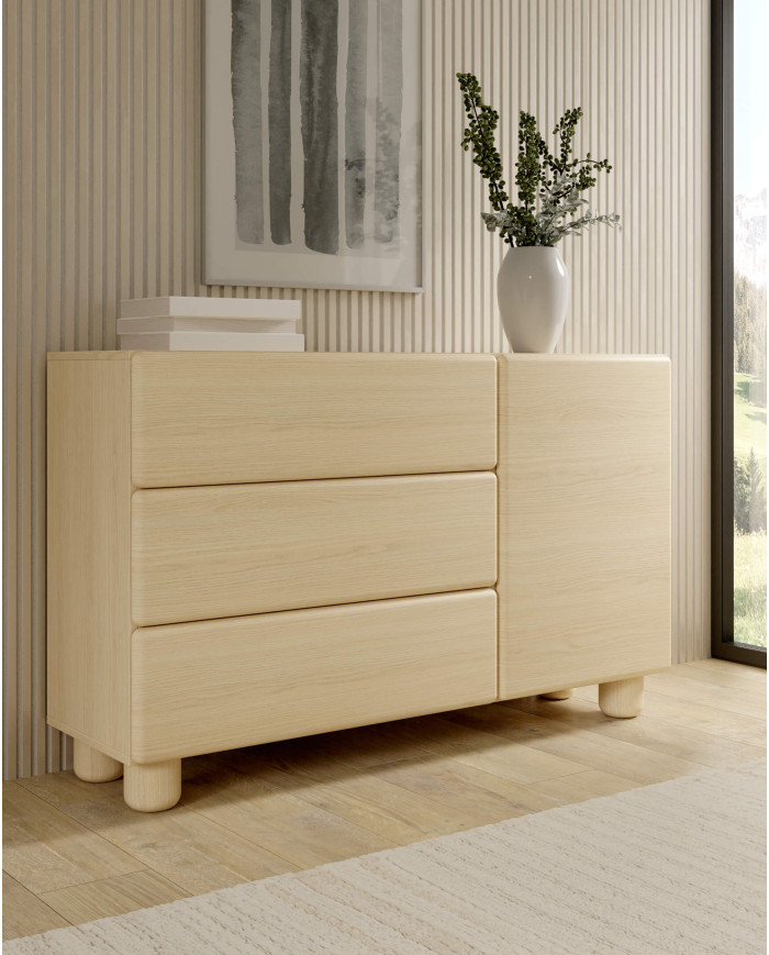 Komoda Lomo 2D3S, dwudrzwiowa z trzema szufladami, Dąb vicenza, Laski Meble