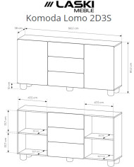 Komoda Lomo 2D3S, dwudrzwiowa z trzema szufladami, Dąb vicenza, Laski Meble