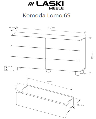 Komoda Lomo 6S, z szufladami, Dąb vicenza, Laski Meble