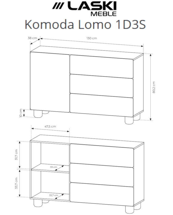 Komoda Lomo 1D3S, jednodrzwiowa z szufladami, Dąb vicenza, Laski Meble