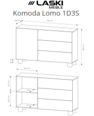 Komoda Lomo 1D3S, jednodrzwiowa z szufladami, Dąb vicenza, Laski Meble