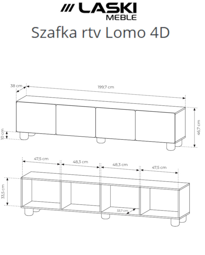 Szafka rtv Lomo 4D, czterodrzwiowa, Dąb vicenza, Laski Meble