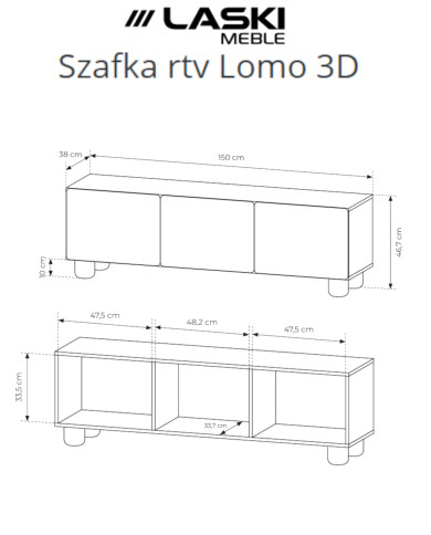 Szafka rtv Lomo 3D, trzydrzwiowa, Dąb vicenza, Laski Meble