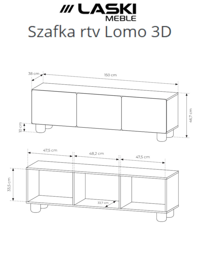 Szafka rtv Lomo 3D, trzydrzwiowa, Dąb vicenza, Laski Meble