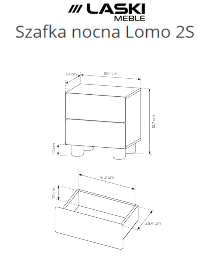 Szafka nocna Lomo 2S, z szufladami, Dąb vicenza, Laski Meble