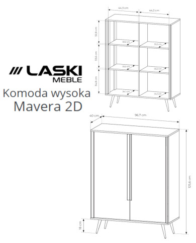 Komoda Wysoka Mavera 2D, dwudrzwiowa, Kaszmir, Laski Meble