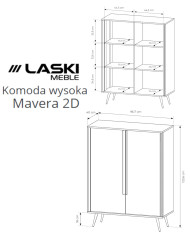 Komoda Wysoka Mavera 2D, dwudrzwiowa, Kaszmir, Laski Meble
