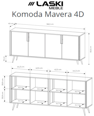 Komoda Mavera 4D, czterodrzwiowa, Kaszmir, Laski Meble