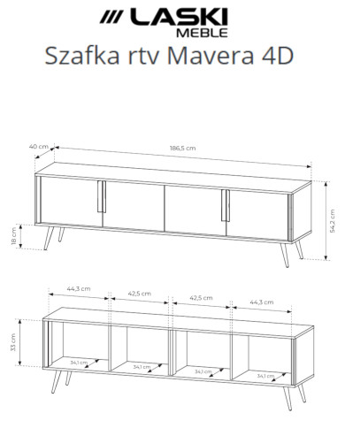 Szafka rtv Mavera 4D, czterodrzwiowa, Kaszmir, Laski Meble