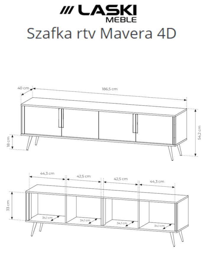 Szafka rtv Mavera 4D, czterodrzwiowa, Kaszmir, Laski Meble