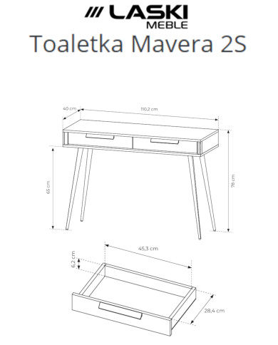Konsola, toaletka Mavera 2S, szuflady, Kaszmir, Laski Meble