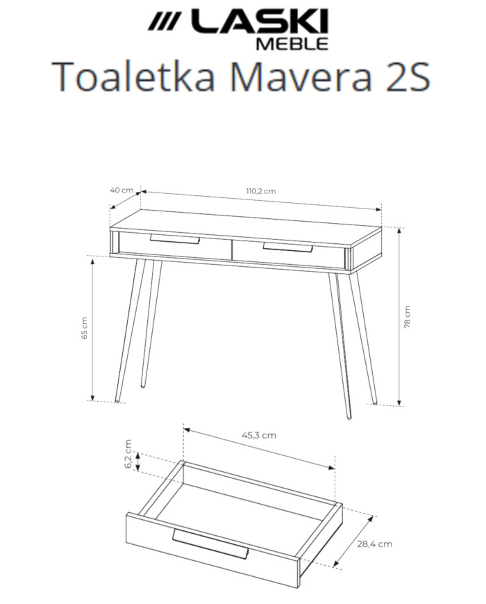 Konsola, toaletka Mavera 2S, szuflady, Kaszmir, Laski Meble