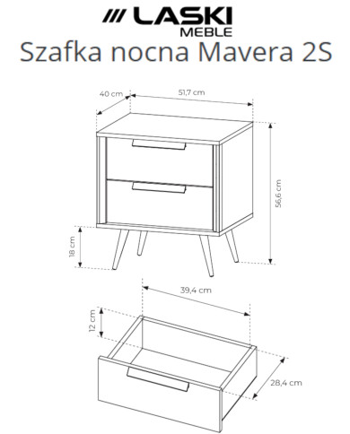 Szafka nocna Mavera 2S, z szufladami, Kaszmir, Laski Meble