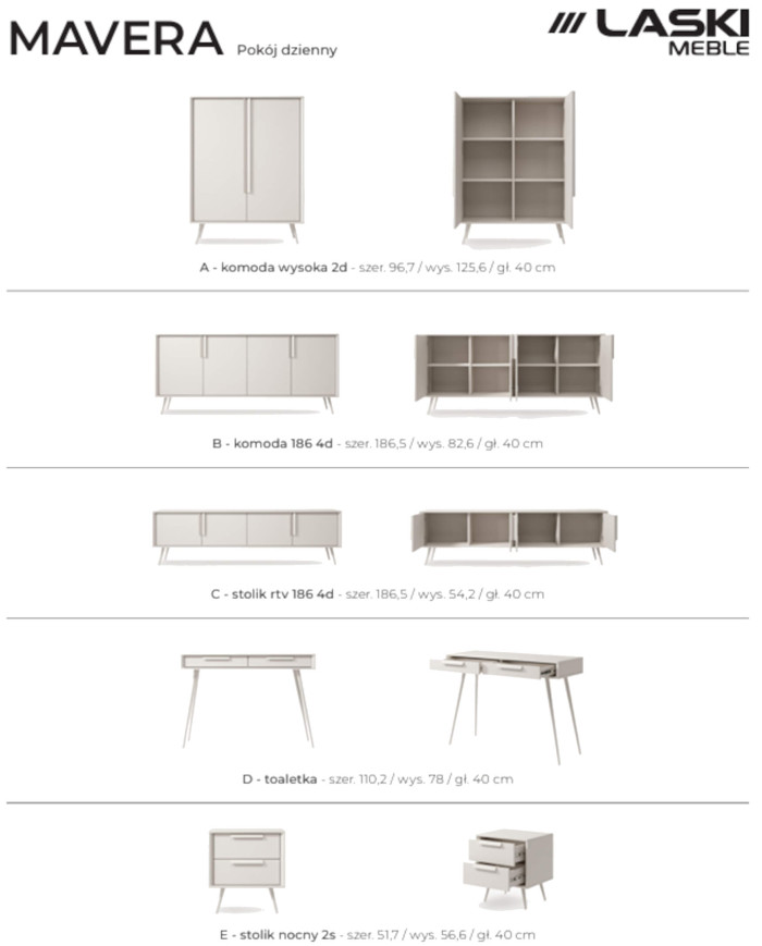 Komoda Wysoka Mavera 2D, dwudrzwiowa, Kaszmir, Laski Meble