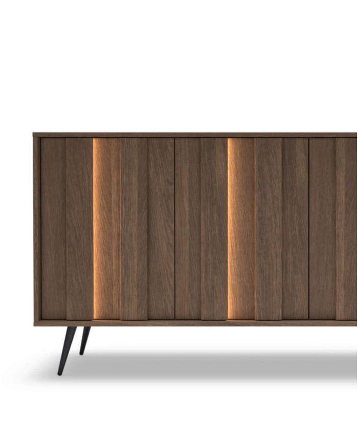 Komoda Amaro 4D, czterodrzwiowa, z oświetleniem LED, Dąb dunin, Laski Meble