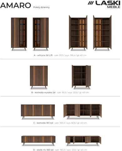 Szafka rtv Amaro 4D, czterodrzwiowa, z oświetleniem LED, Dąb dunin, Laski Meble