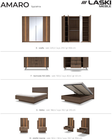 Szafki nocne Amaro 1S, szuflada, oświetlenie LED, Dąb dunin, Laski Meble