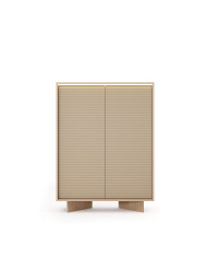 Komoda Wysoka Semi 2D, dwudrzwiowa, oświetlenie LED, Bolivar natur/ Cappuccino, Laski Meble