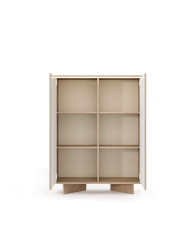 Komoda Wysoka Semi 2D, dwudrzwiowa, oświetlenie LED, Bolivar natur/ Cappuccino, Laski Meble