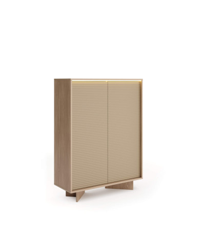 Komoda Wysoka Semi 2D, dwudrzwiowa, oświetlenie LED, Bolivar natur/ Cappuccino, Laski Meble