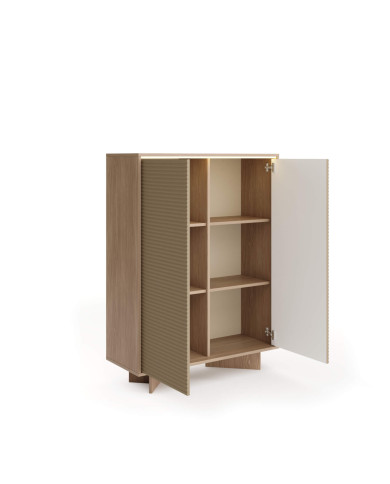 Komoda Wysoka Semi 2D, dwudrzwiowa, oświetlenie LED, Bolivar natur/ Cappuccino, Laski Meble