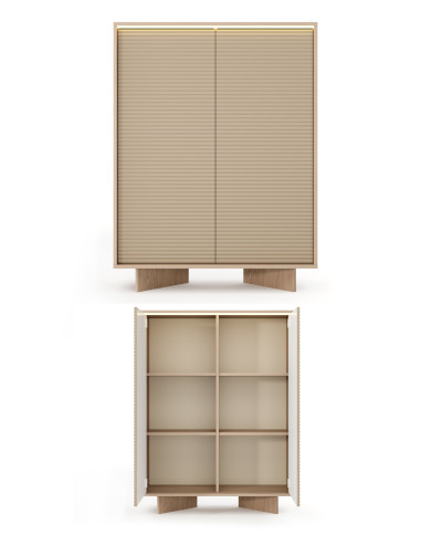 Komoda Wysoka Semi 2D, dwudrzwiowa, oświetlenie LED, Bolivar natur/ Cappuccino, Laski Meble