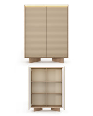Komoda Wysoka Semi 2D, dwudrzwiowa, oświetlenie LED, Bolivar natur/ Cappuccino, Laski Meble