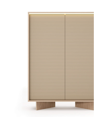 Komoda Wysoka Semi 2D, dwudrzwiowa, oświetlenie LED, Bolivar natur/ Cappuccino, Laski Meble
