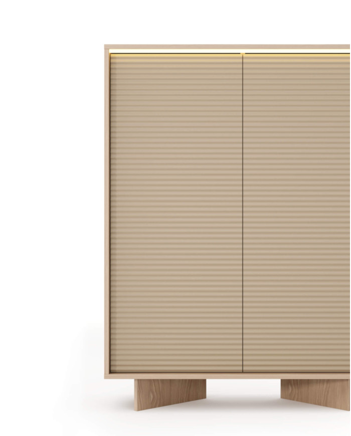 Komoda Wysoka Semi 2D, dwudrzwiowa, oświetlenie LED, Bolivar natur/ Cappuccino, Laski Meble