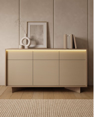 Komoda Wysoka Semi 2D, dwudrzwiowa, oświetlenie LED, Bolivar natur/ Cappuccino, Laski Meble