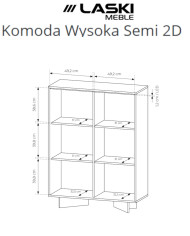 Komoda Wysoka Semi 2D, dwudrzwiowa, oświetlenie LED, Bolivar natur/ Cappuccino, Laski Meble