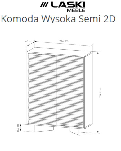 Komoda Wysoka Semi 2D, dwudrzwiowa, oświetlenie LED, Bolivar natur/ Cappuccino, Laski Meble