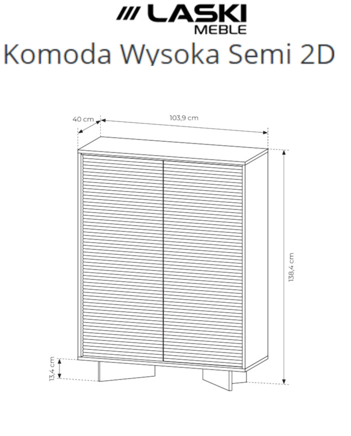 Komoda Wysoka Semi 2D, dwudrzwiowa, oświetlenie LED, Bolivar natur/ Cappuccino, Laski Meble