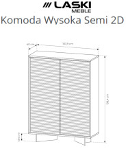 Komoda Wysoka Semi 2D, dwudrzwiowa, oświetlenie LED, Bolivar natur/ Cappuccino, Laski Meble