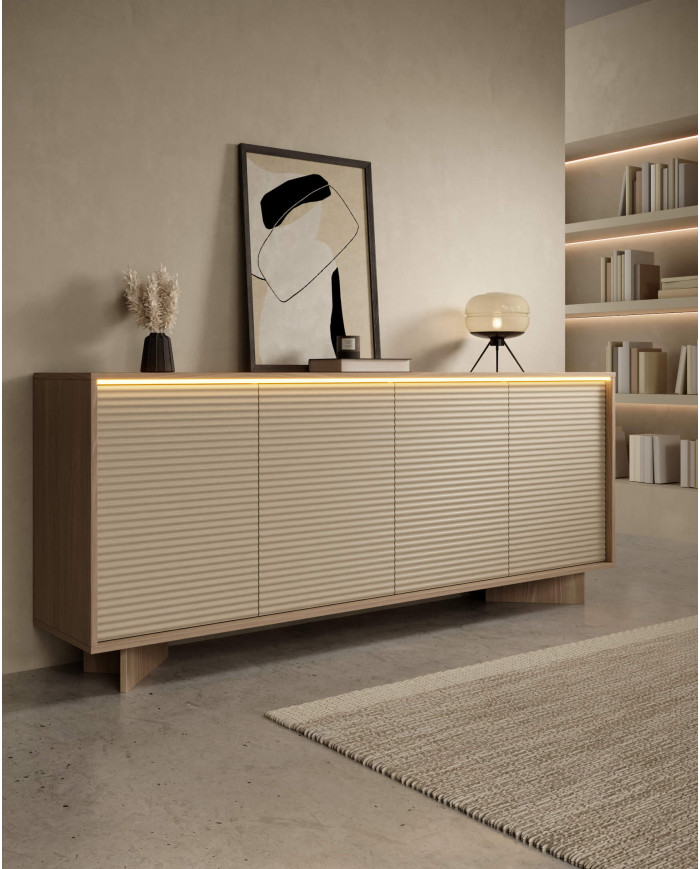 Komoda Semi 4D, czterodrzwiowa, oświetlenie LED, Bolivar natur/ Cappuccino, Laski Meble