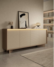 Komoda Semi 4D, czterodrzwiowa, oświetlenie LED, Bolivar natur/ Cappuccino, Laski Meble