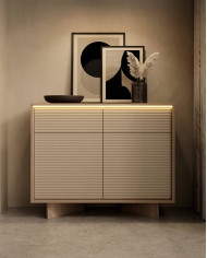 Komoda Semi 4D, czterodrzwiowa, oświetlenie LED, Bolivar natur/ Cappuccino, Laski Meble