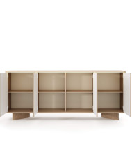 Komoda Semi 4D, czterodrzwiowa, oświetlenie LED, Bolivar natur/ Cappuccino, Laski Meble