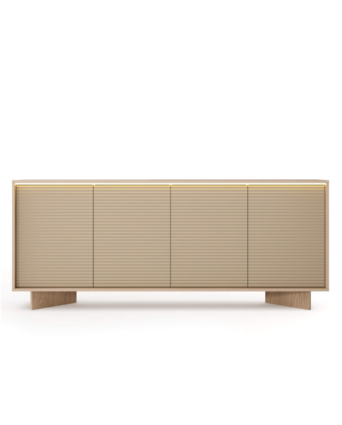 Komoda Semi 4D, czterodrzwiowa, oświetlenie LED, Bolivar natur/ Cappuccino, Laski Meble