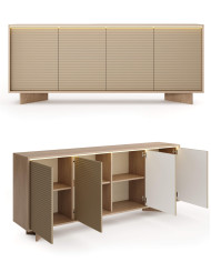 Komoda Semi 4D, czterodrzwiowa, oświetlenie LED, Bolivar natur/ Cappuccino, Laski Meble