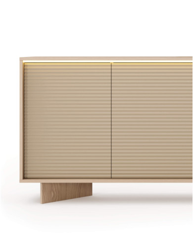 Komoda Semi 4D, czterodrzwiowa, oświetlenie LED, Bolivar natur/ Cappuccino, Laski Meble